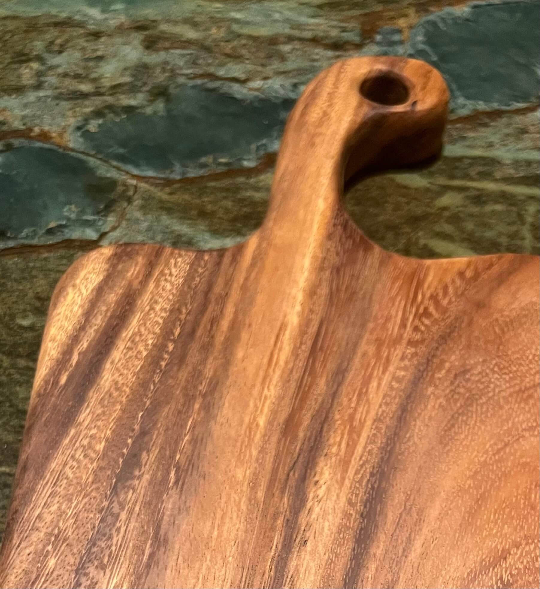 Wood cutting board at the Cedar Swan Woodshop.