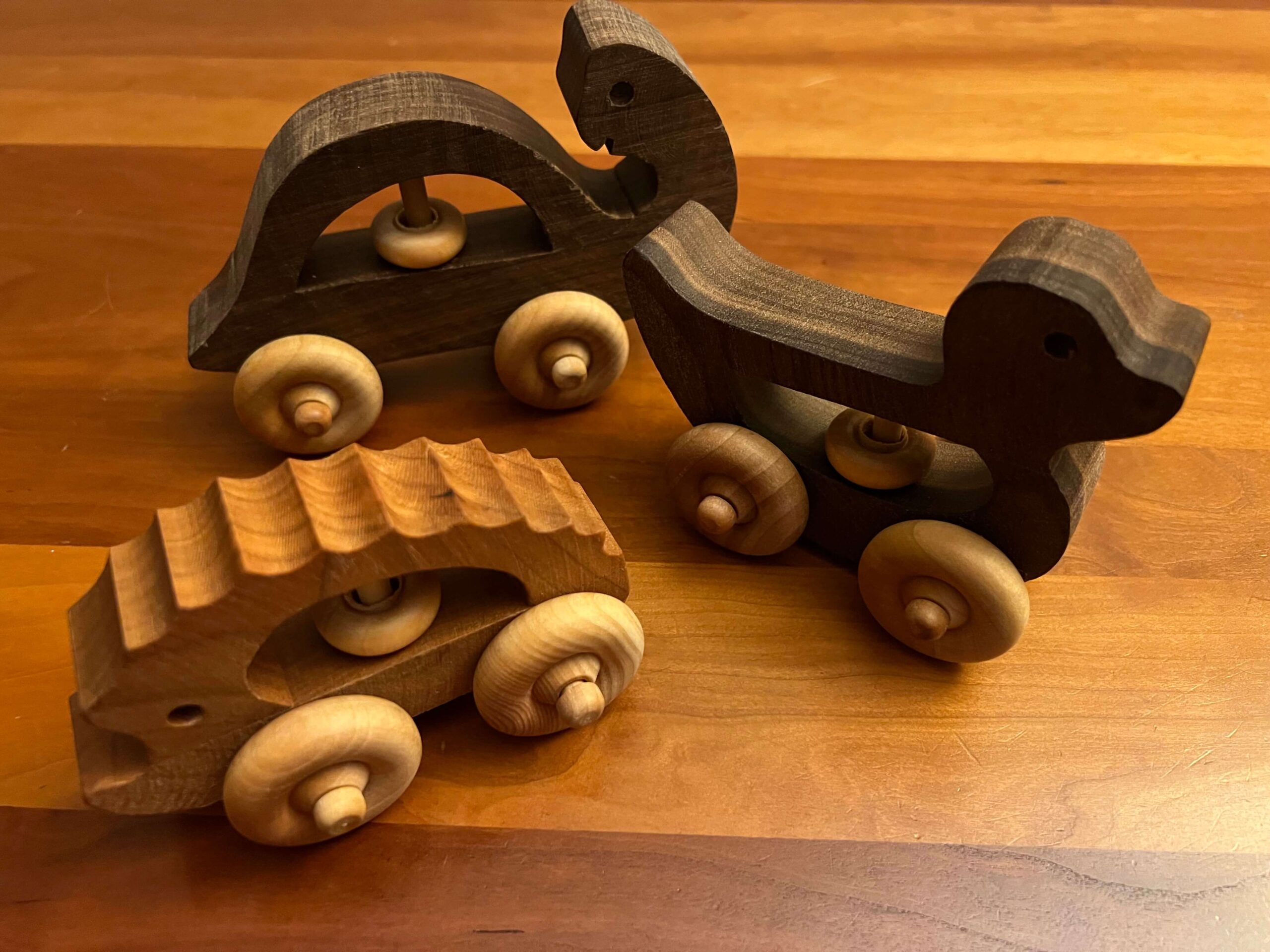 Wooden roller toys available at Cedar Swan Woodshop in Nevis, MN.